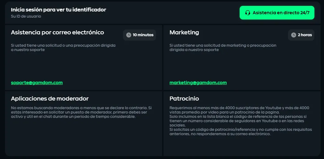 Atención al cliente en Gamdom